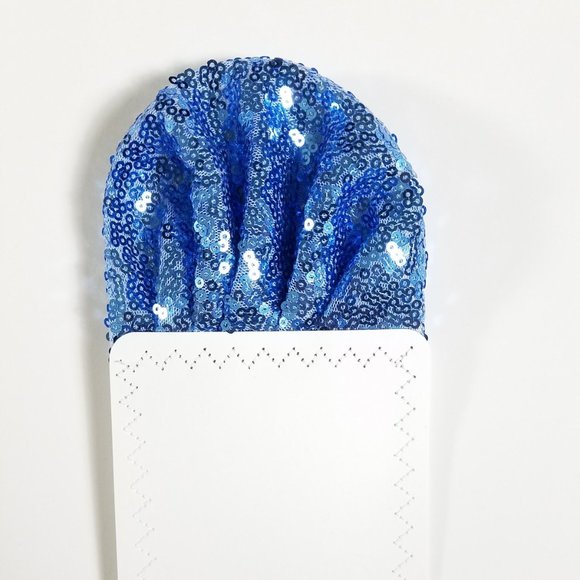 Men's Sequin Pre-Folded Pocket Square Insert - Sky Blue Fan Design - Picture 6 of 8